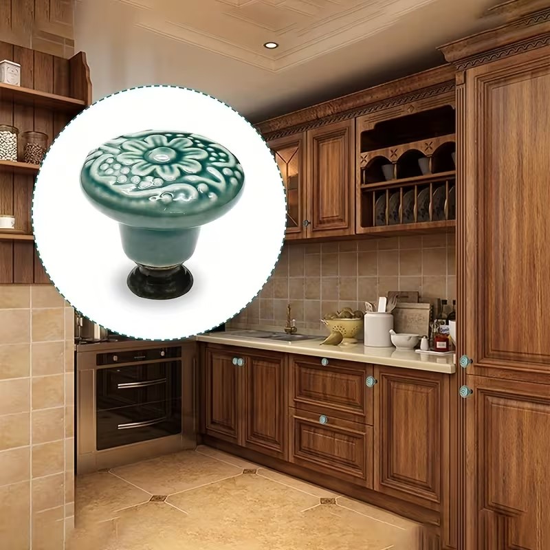 Furniture Hardware Bolts - 12pcs Ceramic Cabinet Knobs, Floral Design,