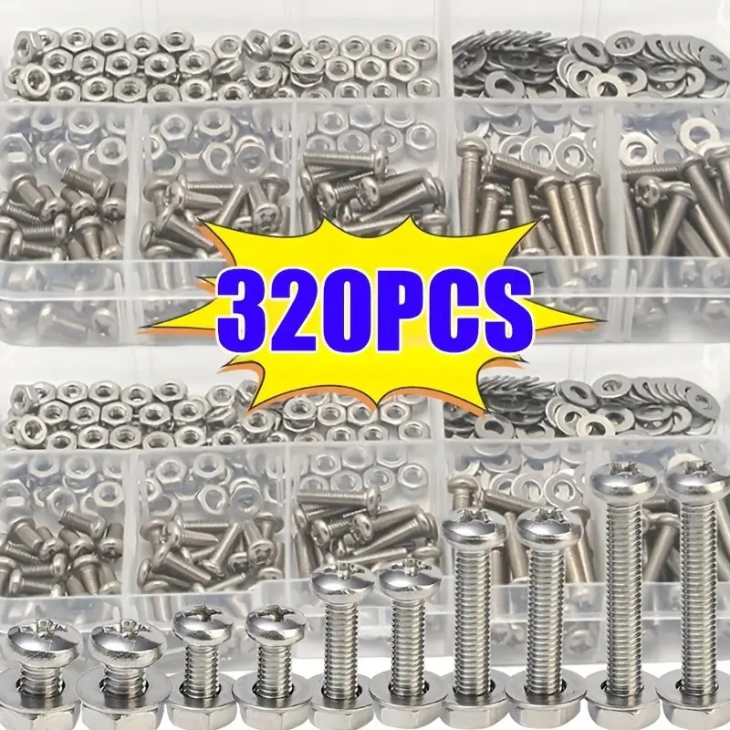 320PCS Hex Nuts & Bolts Set M2 - Furniture Hardware Bolts ulasan dan harga
