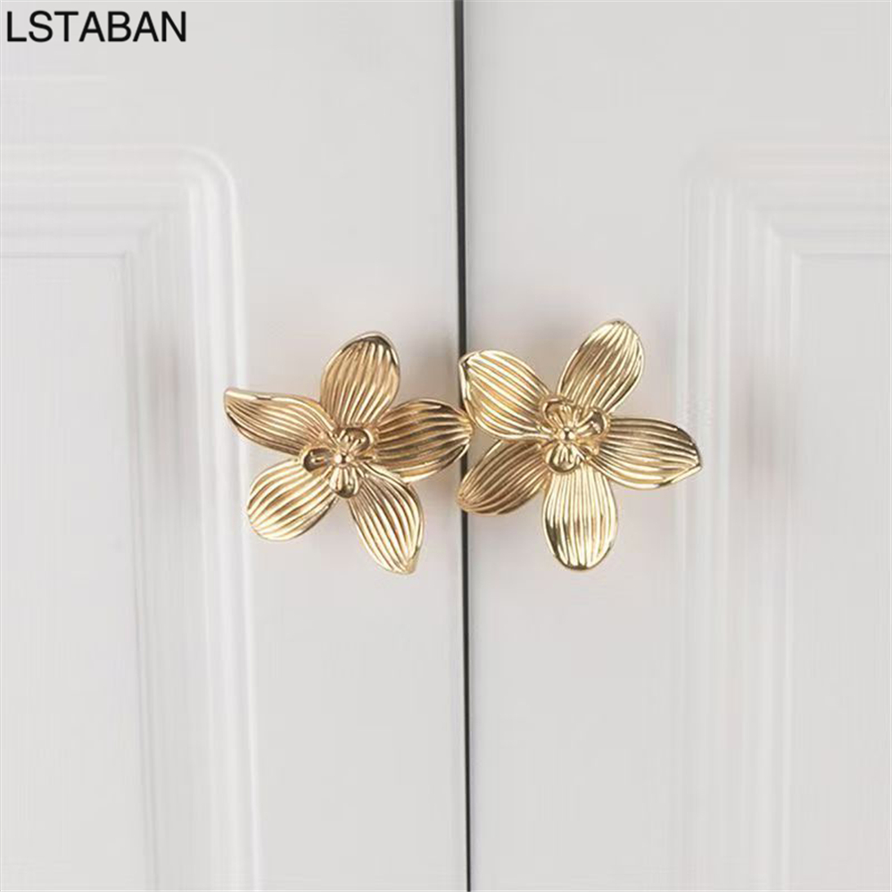 Flower Shape Solid Gold Kitche - Drawer Pull Gold ulasan dan harga